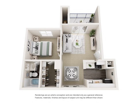 Floor plan for 1 bed, 1 bath, 544 sqft